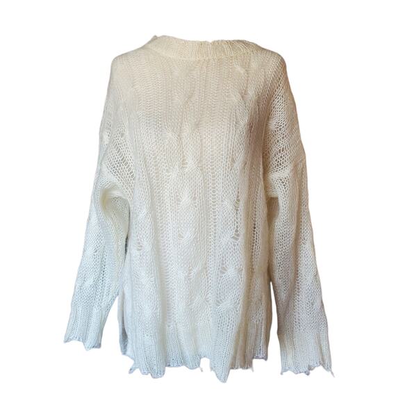 Anthropologie The Posey Stitchy Distressed Wool Blend Ivory Sweater - Small - Picture 3 of 7